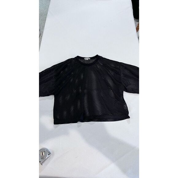 Forever 21 Women's Crew Neck Short Sleeve Mesh Cropped Top Black Size Small - Picture 1 of 9